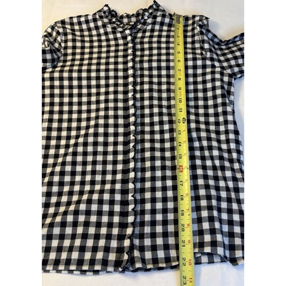 SEZANE Louise Button Up Shirt Black White Gingham 38 Ruffle Cotton Plaid Classic - Picture 13 of 14